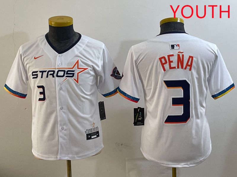 Youth Houston Astros #3 Pena White Fourth generation Joint Name 2025 Nike MLB Jersey style 1->youth mlb jersey->Youth Jersey